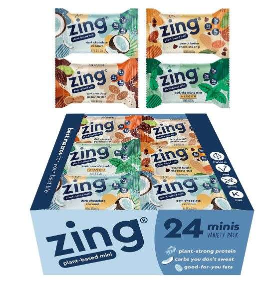 Zing Kids Protein Bars Variety Pack, Gluten Free 100 Calorie Mini Bars with High Protein, Vegan Nutrition Bars, Dairy Free Plant Based Protein - 24 count