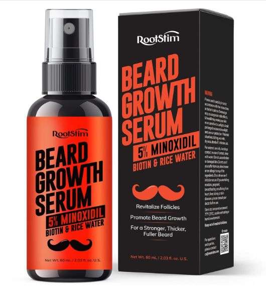 Minoxidil Beard Growth Serum for Men: 5% Minoxidil Hair Regrowth Spray with Biotin & Rice Water