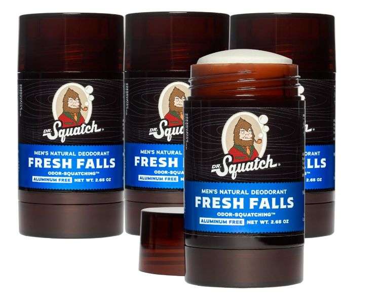 Dr. Squatch Natural Deodorant for Men 4 Pack Fresh Falls – Odor-Squatching Men's Deodorant Aluminum-Free - Odor Protection Men's Deodorant