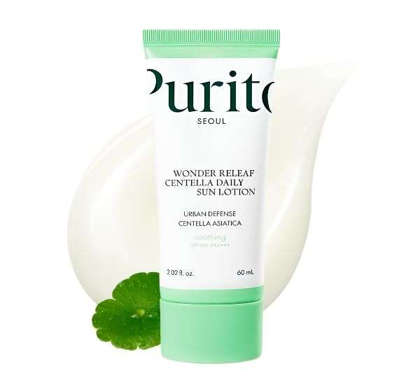 PURITO SEOUL Wonder Releaf Centella Daily Sun Lotion, SPF50+ PA++++, Korean Centella, Non White Cast, Soothing, Facial Sun Lotion, K-Beauty